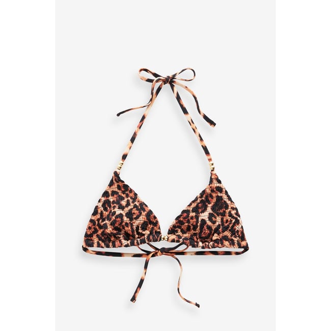 Bikini triangle froncé marron imprimé léopard <span itemprop=
