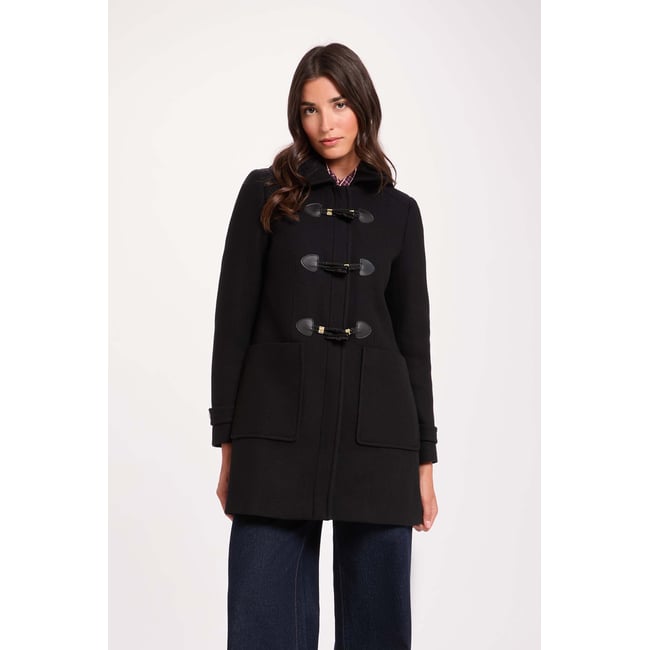 Manteau mi-long brandebourg noir <span itemprop=