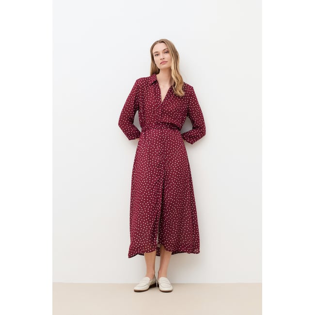 Robe fluide satinée col chemise RLENNIE bordeaux <span itemprop=