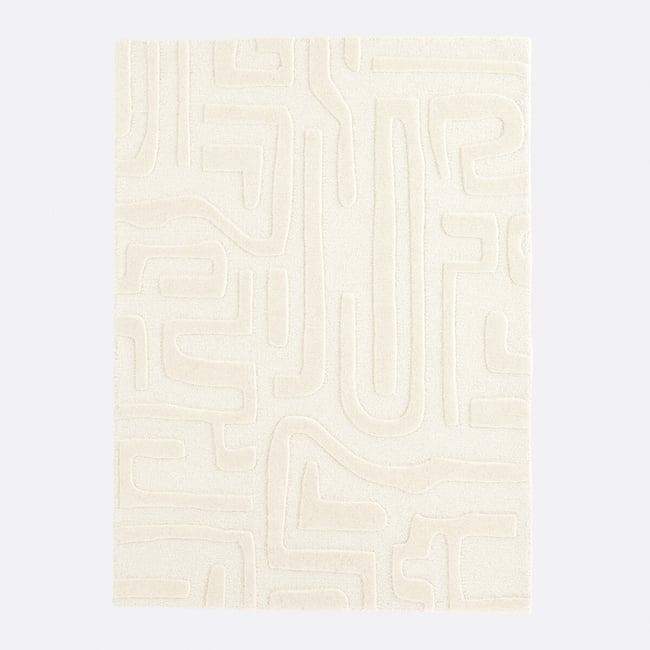 Tapis motifs graphiques 100% laine, Melko Couleur ecru <span itemprop=