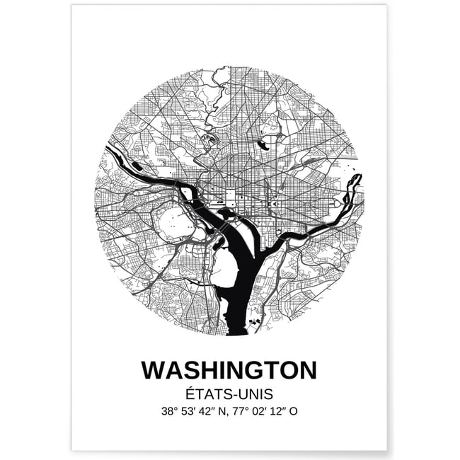Affiche Carte Washington Couleur blanc <span itemprop=