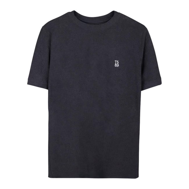 T-shirt bleu foncé à coupe droite pourvu d'un col rond et de manches courtes bleu foncé <span itemprop=