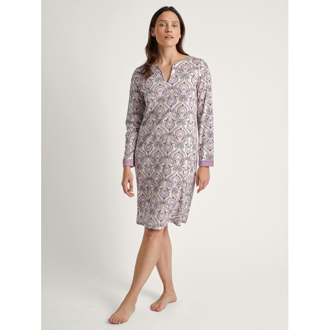 Chemise de nuit à manches longues, longueur 100 cm lilas parfumé <span itemprop=