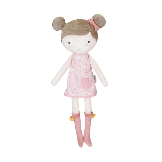 Poupée souple rose, beige, jaune <span itemprop=