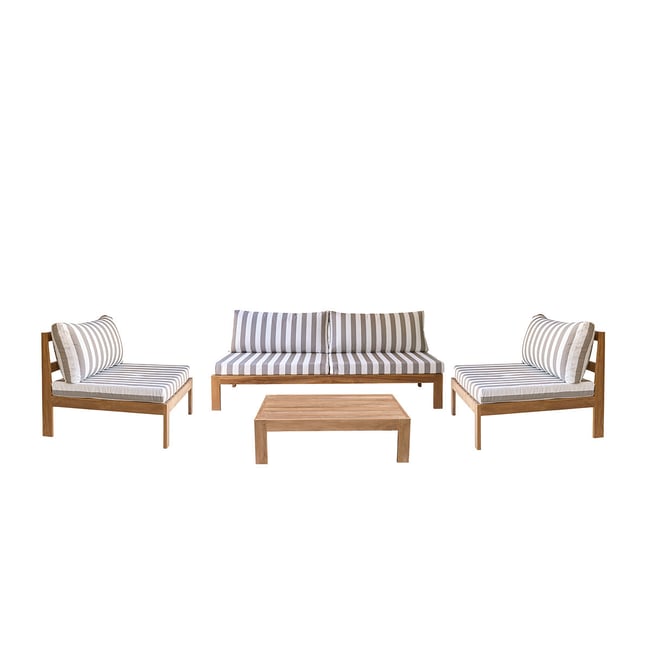 Salon de jardin bas en teck massif rayé  PALMA gris <span itemprop=