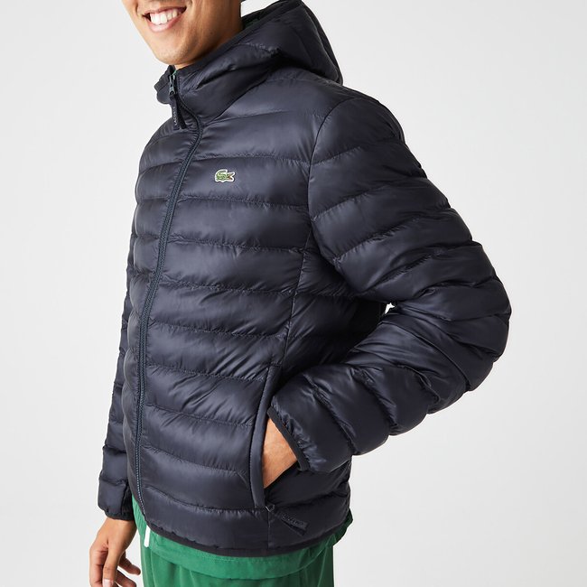 Lightweight Hooded Padded Jacket with Zip Fastening, navy blue, LACOSTE