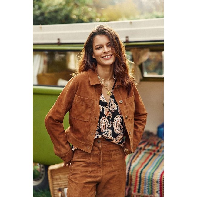 Veste courte en cuir de chèvre, VIRGINA camel <span itemprop=