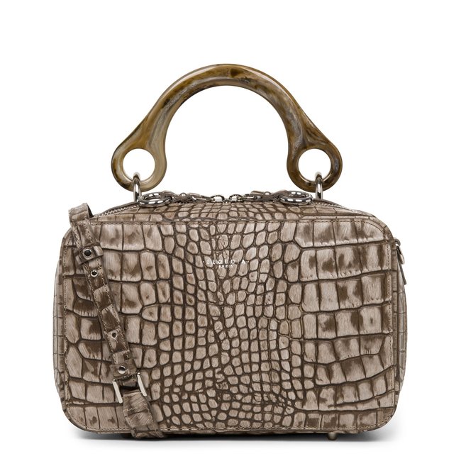 Sac à main zippé MARBLED CUBE CROCO taupe <span itemprop=