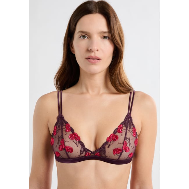 Soutien-gorge triangle à motifs cerises ITS CHERRY prune <span itemprop=