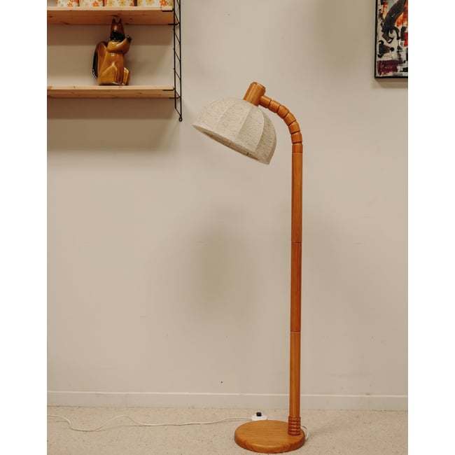 Lampadaire en bois et toile Julien N°377 - Bon état Couleur bois clair <span itemprop=