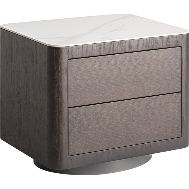 Table de chevet art déco, Format rond Couleur marron effet bois tinté <span itemprop=