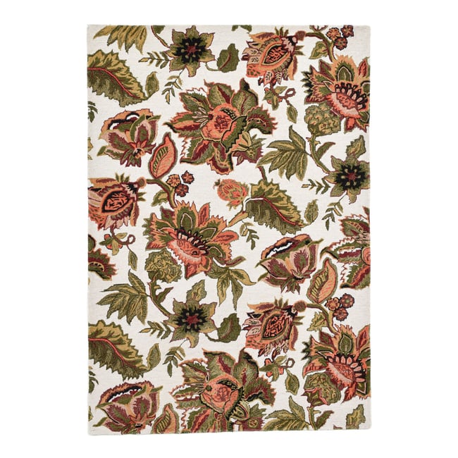 Tapis tufté main en laine vierge et viscose Couleur beige <span itemprop=