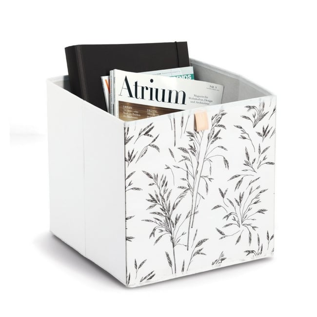 Boite panier carré textile imprimé décoratif  Grass Couleur blanc <span itemprop=