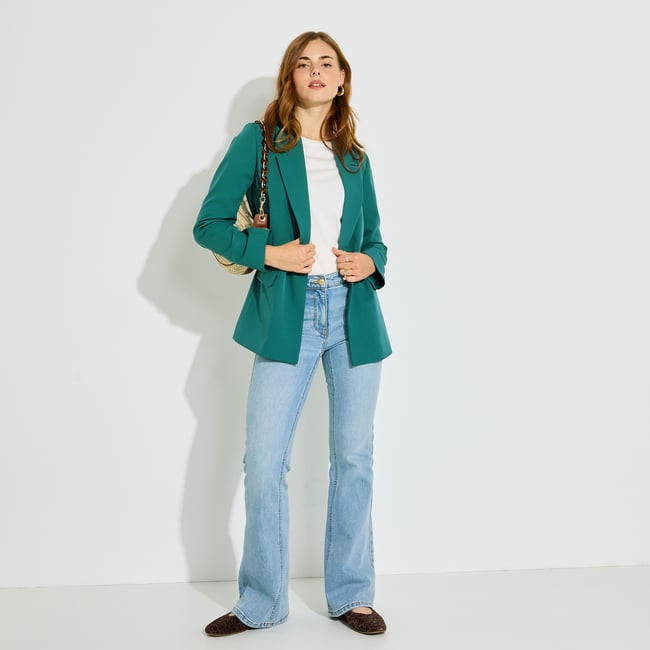 Veste blazer col tailleur vert <span itemprop=