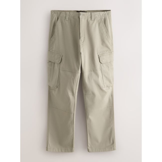 Pantalon cargo stretch en coton grège <span itemprop=