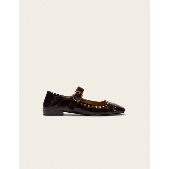 Ballerines LALI cuir plissé chocolat clous <span itemprop=