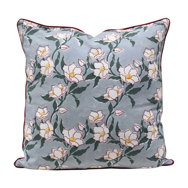 Housse de coussin Camellia bleu, vert, blanc <span itemprop=