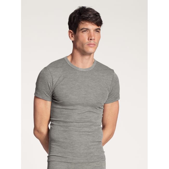 T-shirt manches courtes Laine WOOL & SILK platin melé <span itemprop=