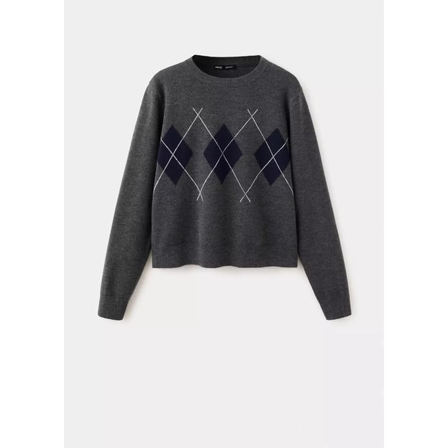 Pull maille losanges gris chiné moyen <span itemprop=