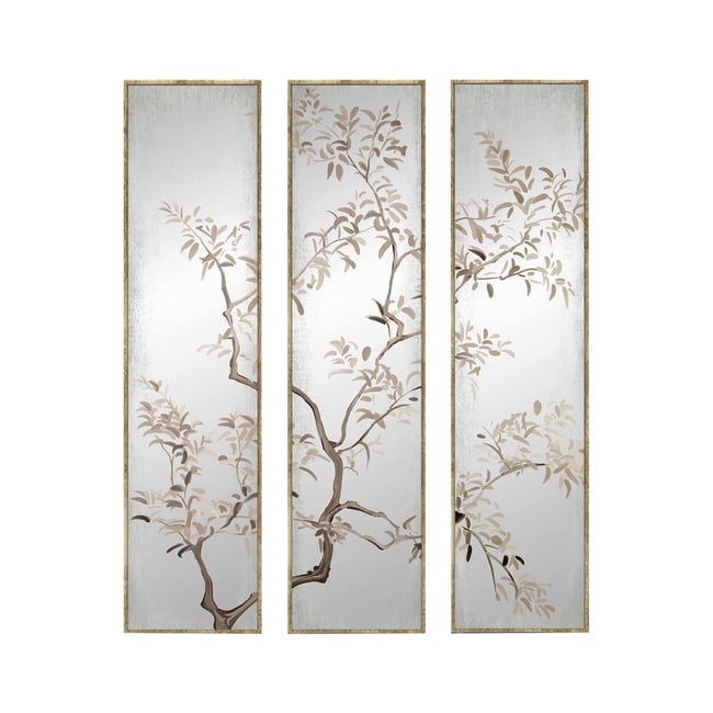 Miroir triptyque imprimé arbre 30x120cm Couleur or <span itemprop=