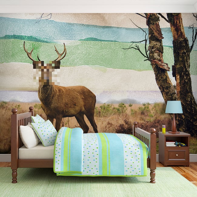 Papier peint intissé panoramique Animaux Cerf incognito Couleur rose <span itemprop=