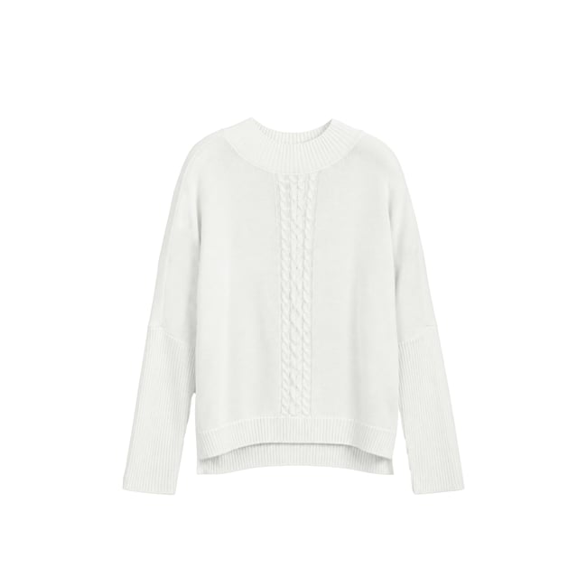 Pull tricot 100% laine motif torsades ecru <span itemprop=