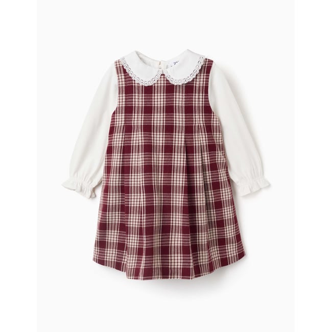 T-shirt en coton + robe à carreaux You&Me rouge foncé <span itemprop=