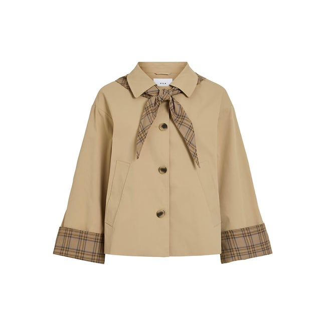 Trench corto doppio materiale con fiocco beige VILA