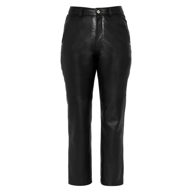Pantalon droit en cuir noir <span itemprop=