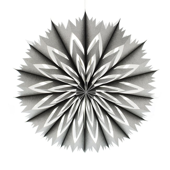 30cm Nordic Lights Hanging Silver Glitter Paper Fan, silver-coloured, SO'HOME