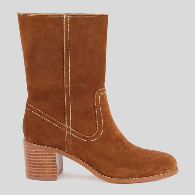 Bottines à talon, Cuir responsable camel <span itemprop=