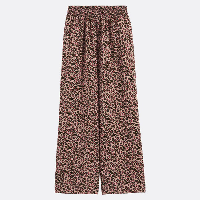 Pantalon large, taille haute, imprimé léopard  léopard <span itemprop=