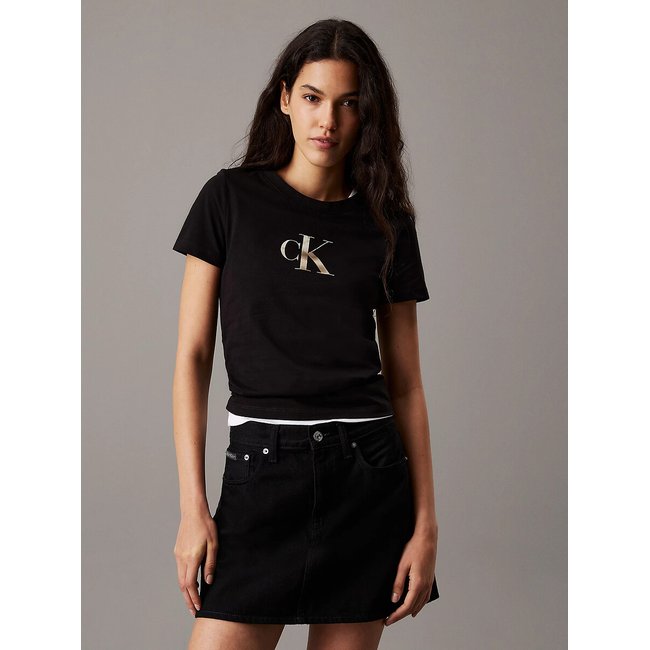 T-shirt de mangas curtas cintada, logótipo CK preto <span itemprop=