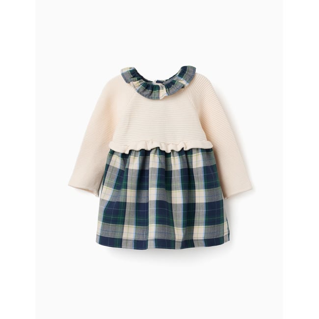 Robe bi-matière à carreaux B&S bleu foncé <span itemprop=