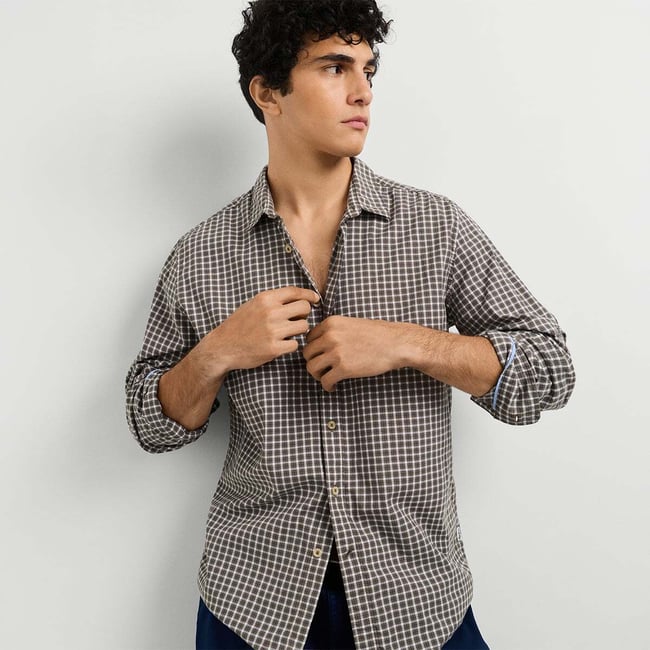 Chemise Coupe Regular À Carreaux En Popeline vert armée lavé <span itemprop=