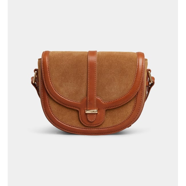 Sac à main apollina en cuir et suède camel marron <span itemprop=