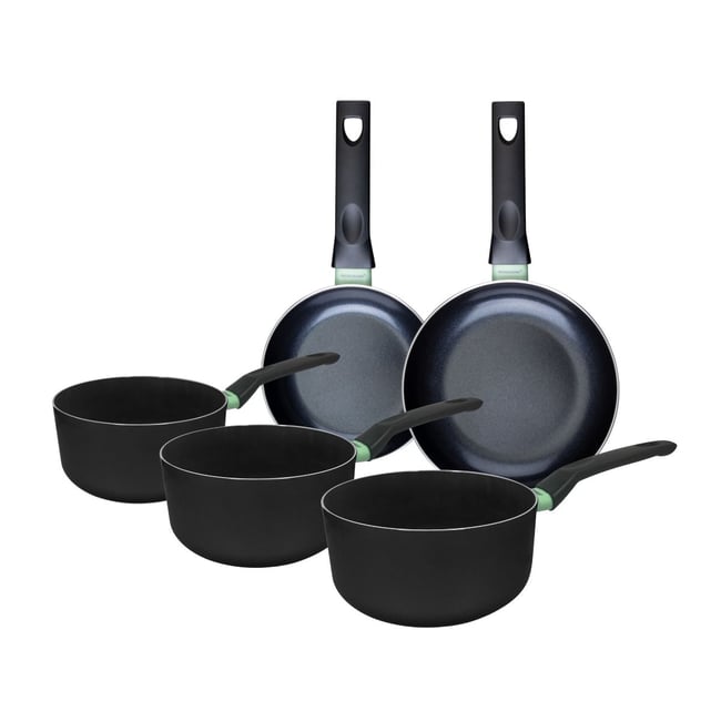 Batterie 2 poêles 16/20cm + 3 casseroles 16/18/20cm BRANDAO noir|vert <span itemprop=