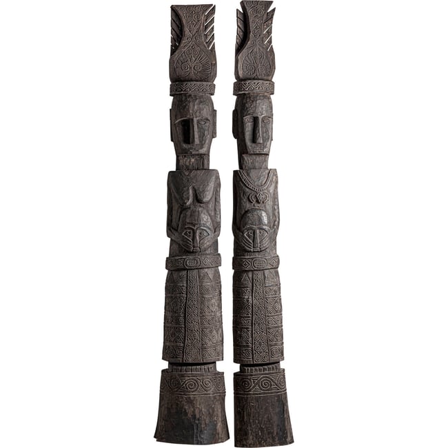 Sculpture de sol en bois sculpté, Lot de 2 Couleur marron et noir <span itemprop=