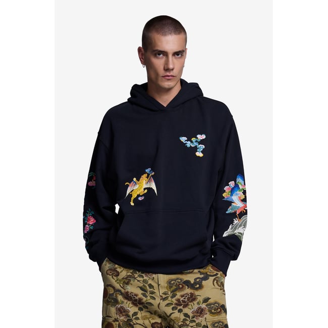 Sweat à capuche brodé noir <span itemprop=