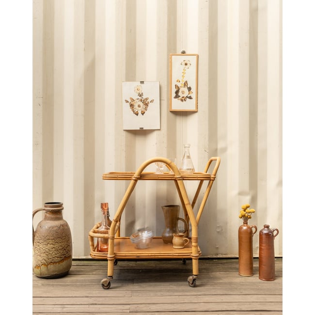 Desserte en bambou Henriette N°209 - Bon état Couleur bois clair <span itemprop=