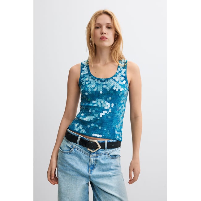 débardeur en jacquard bleu <span itemprop=