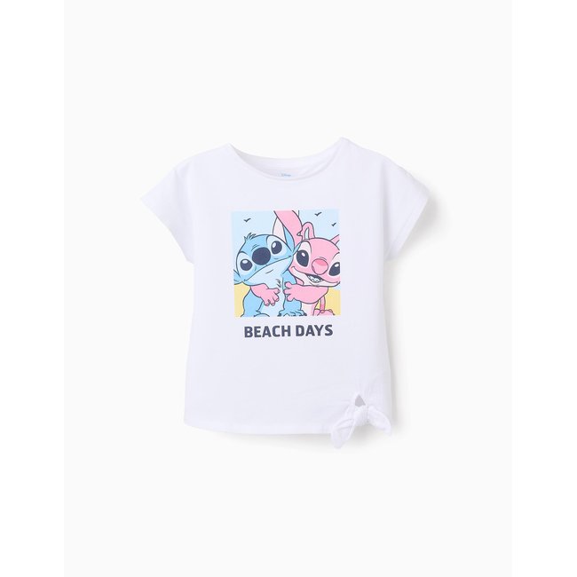 T-shirt à Coton avec Nœud à la Base 'Lilo et Stitch' blanc <span itemprop=