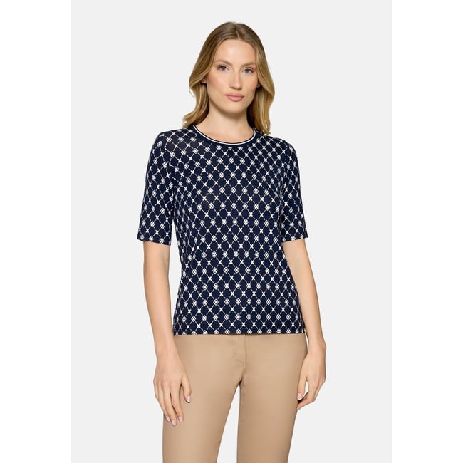 T-shirt basique à bordures côtelées bleu/blanc <span itemprop=