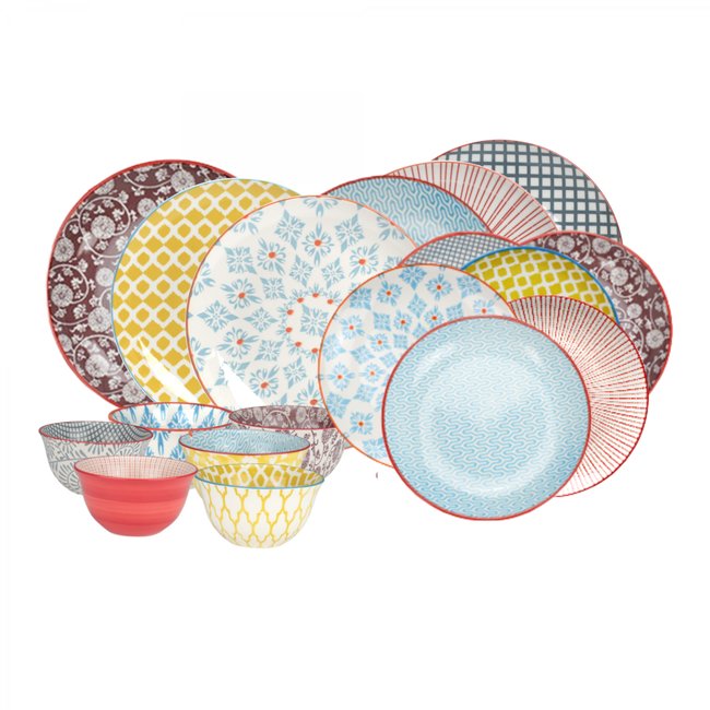 Service de 18 assiettes et bols design 1, SABAE Couleur multicolore <span itemprop=