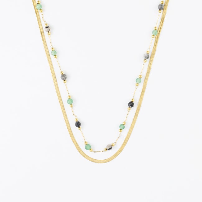 Set x2 colliers chaine miroir acier inoxydable et pierre d'Aventurine - BALABOOSTE