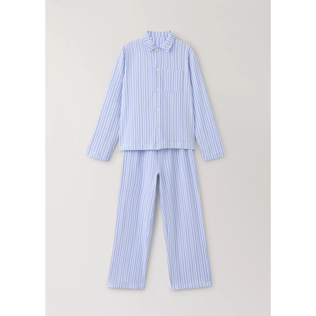 Pyjama complet en coton à rayures bleu ciel <span itemprop=