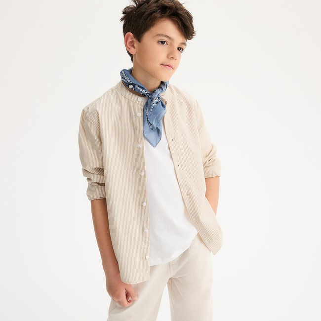 Camicia a righe, collo Mao, cotone/lino rigato LA REDOUTE COLLECTIONS