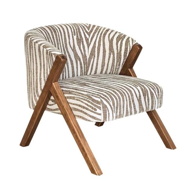 Fauteuil imprimé zèbre pieds bois foncé- MALOU Couleur beige <span itemprop=