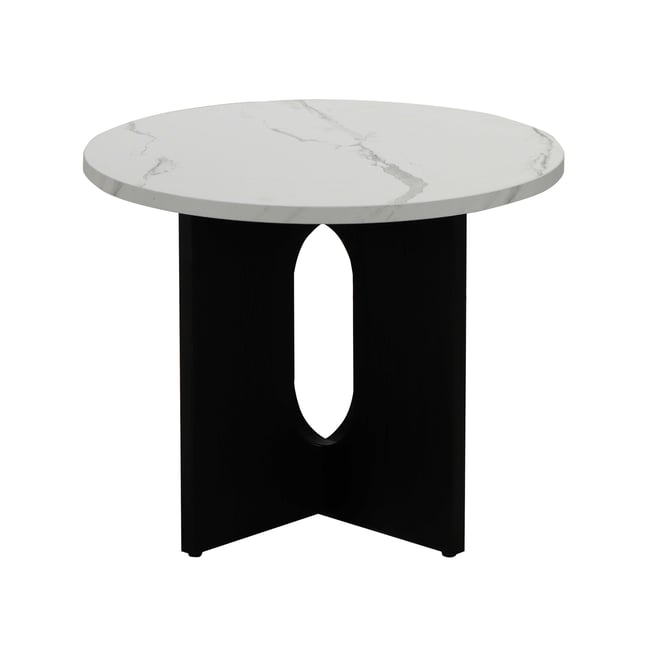Table basse effet marbre ronde Ø50 x 40 cm, KLERY Couleur noir <span itemprop=