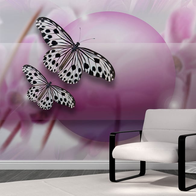 Papier peint intissé panoramique Animaux Fly, Butterfly! Couleur violet <span itemprop=
